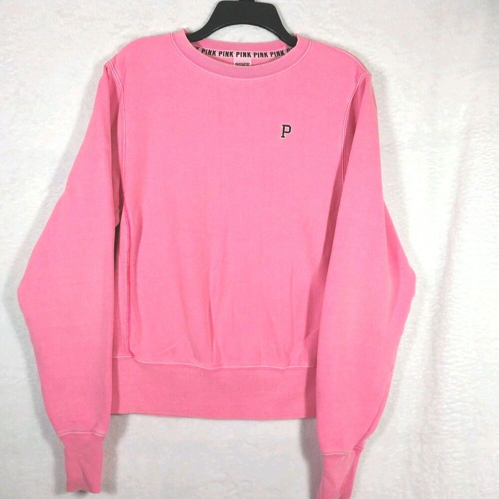 PINK Victoria's Secret Crewneck Sweatshirt Pink P Logo Distressed Size XS #E80